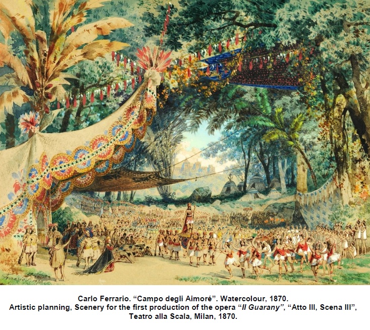 Cenário de O Guarani. Aquarela de Carlo Ferrario. 1870.